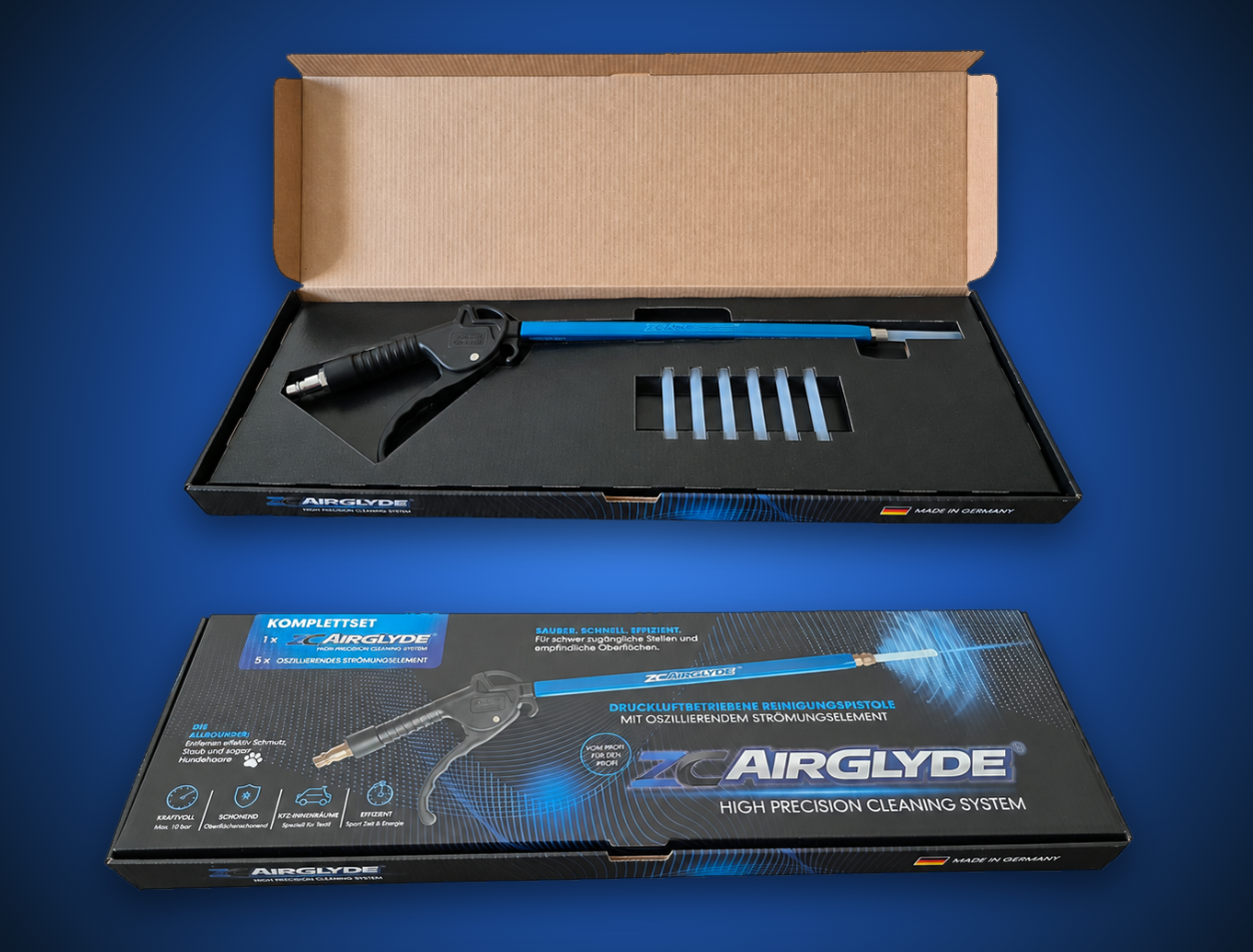 ZC AIRGLYDE Komplettset mit Druckluft-Reinigungspistole, Aluminium-Lanze und FLEX-Elementen